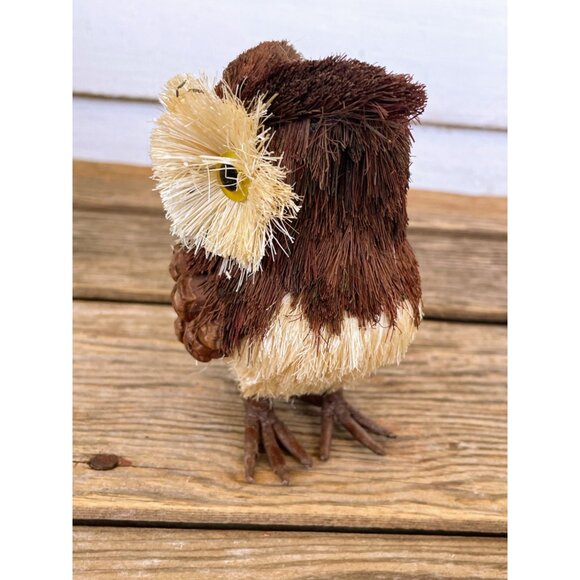 Vintage 1970s Retro Owl Straw Pinecone Glass eyes Boho - Picture 2 of 6